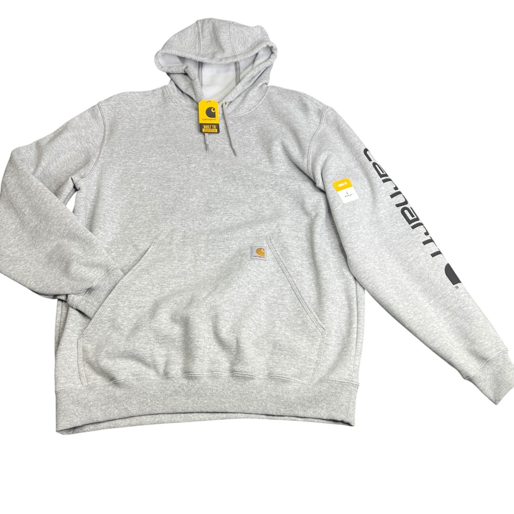 Carhartt Mens K288 Loose Fit Midweight Logo Sleeve Graphic Hoodie Gray L NEW